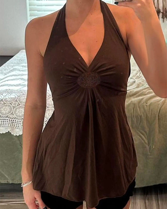 Tank Top Halter V-Hals Twist Solid