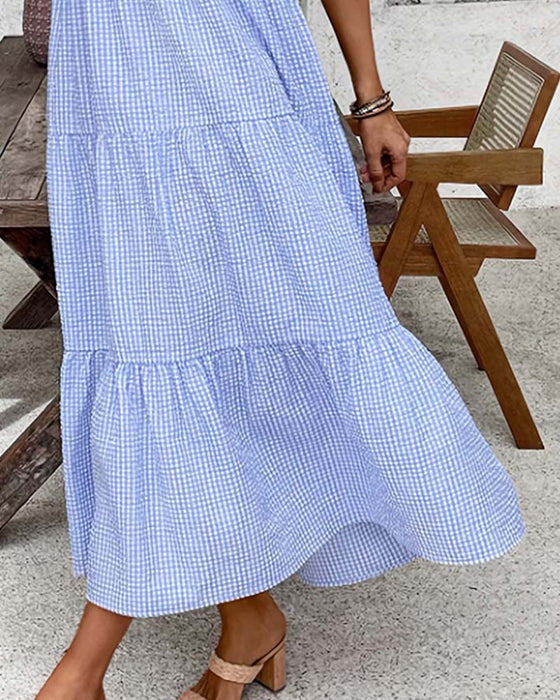 Kläning Blå Vit Gingham V-Hals