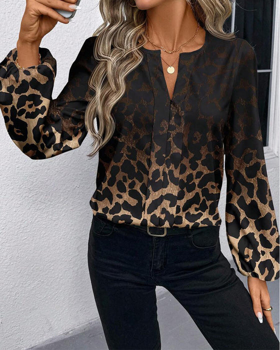 Skjorta Puffärmad Gradient Leopardtryck
