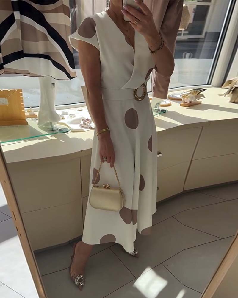 Klänning Prickig V-Ringning Midjeknännande