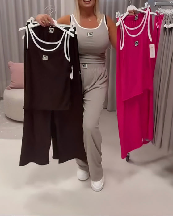 Tvådelat Set Ärmlös Topp Avslappnad Activewear