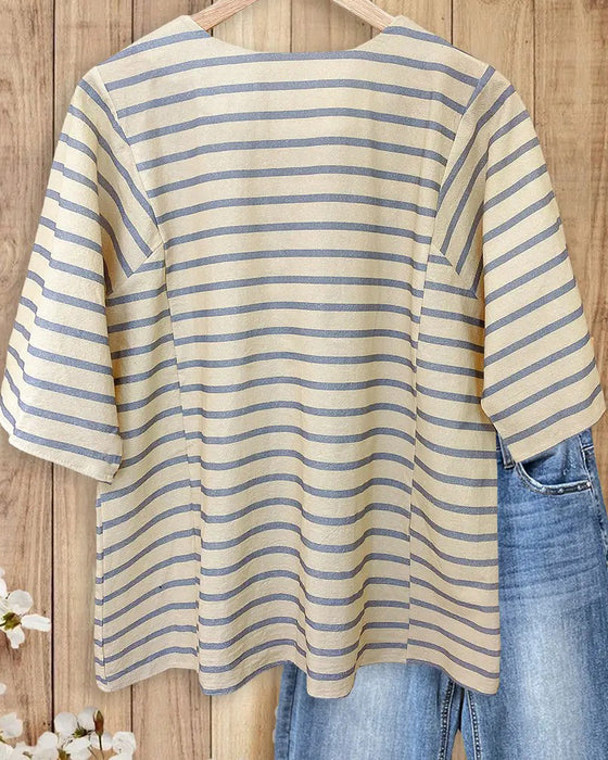Blouse Rand Textur Halv Ärm Avslappnad