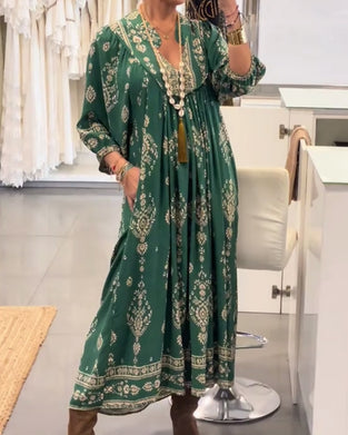 Klänning avslappnad tryck med lös ficka