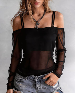 T-Shirt Spagettiband Off-Shoulder Sheer