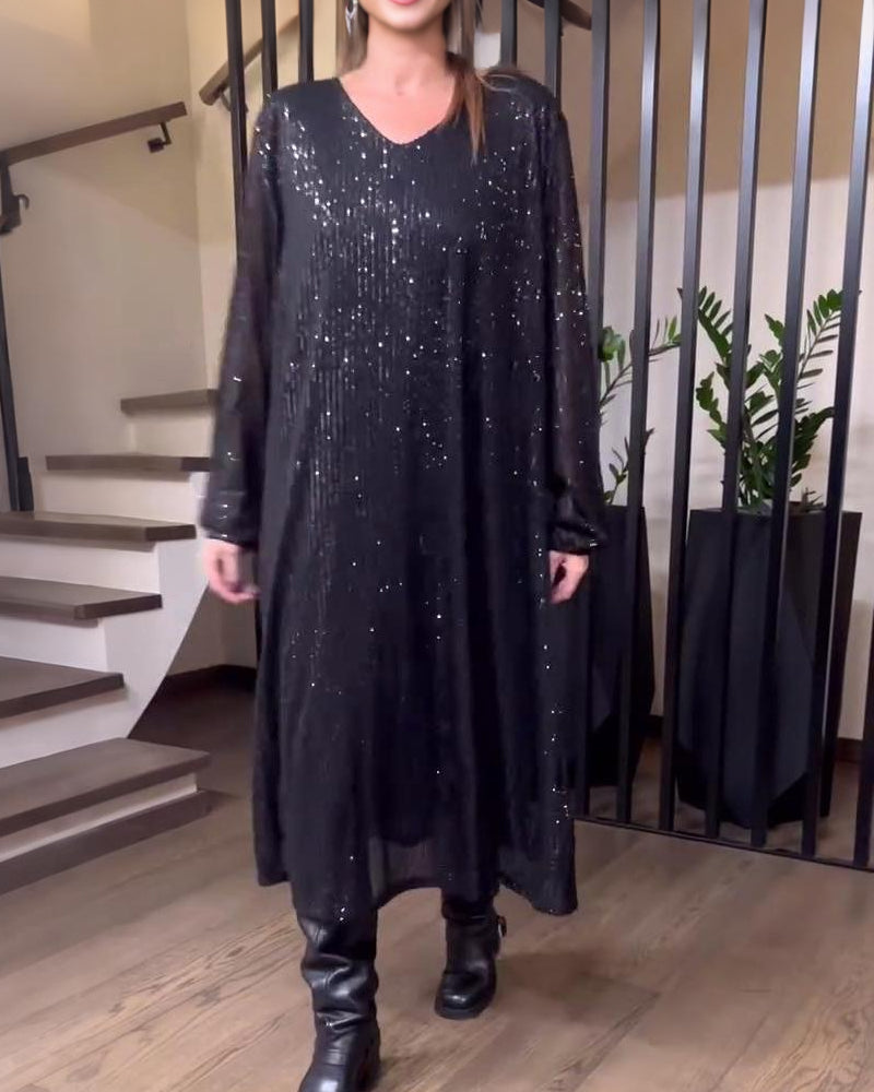 Modig Enfärgad Klänning Med V-Ringning