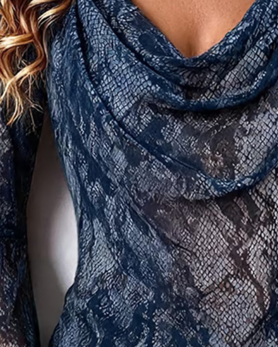 Blus Ormskinn Nät Drape-Hals