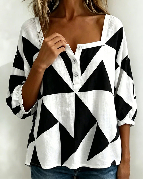 Blus Casual Geometrisk Tryck