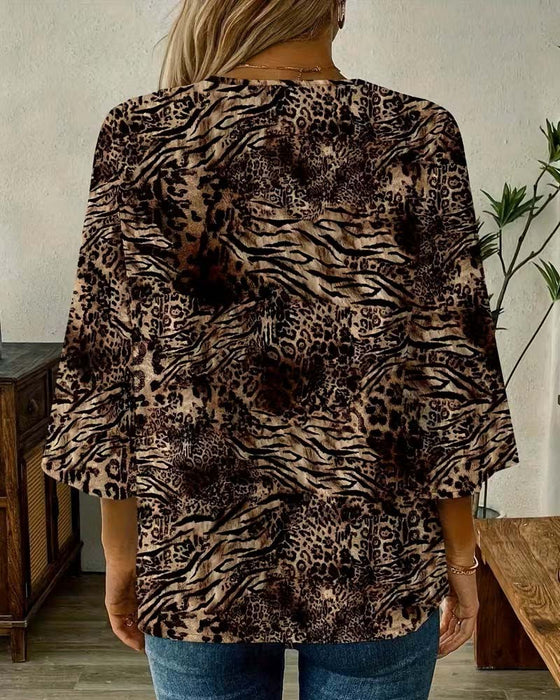 Blus Leopard V‑Hals