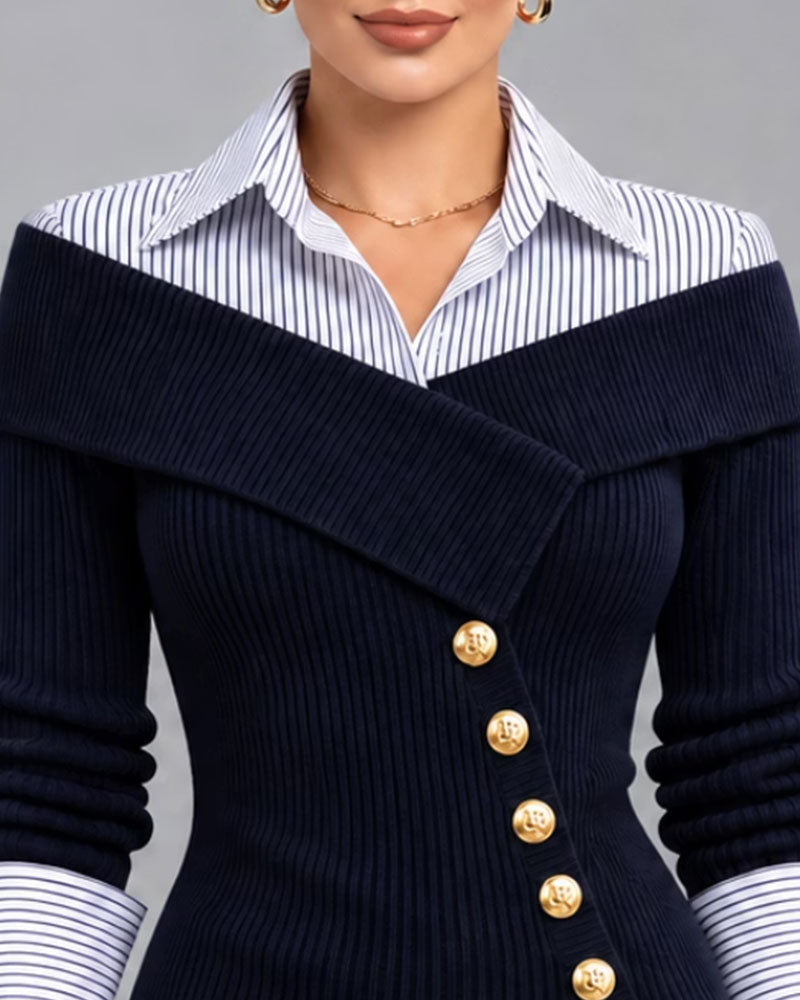 Fusk-Lagerlook Randig Patchwork-Blus