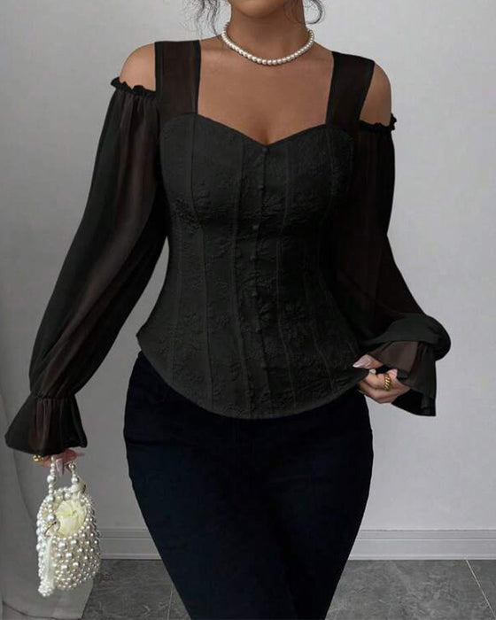 Blus Off-Shoulder Lång Ärm Midja