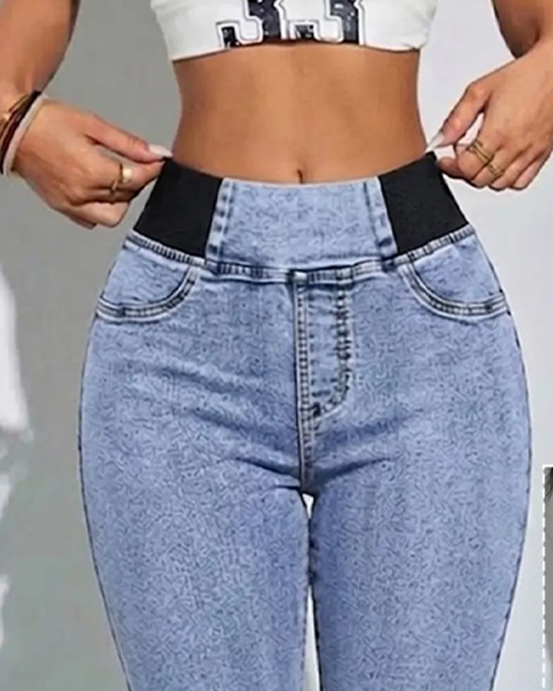 Jeans Elastisk Midja Croppad
