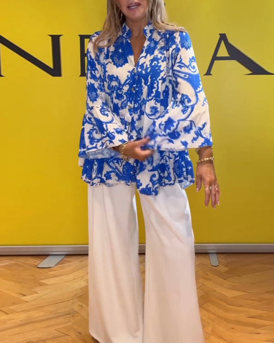 Långärmad blus med fräsch tryck