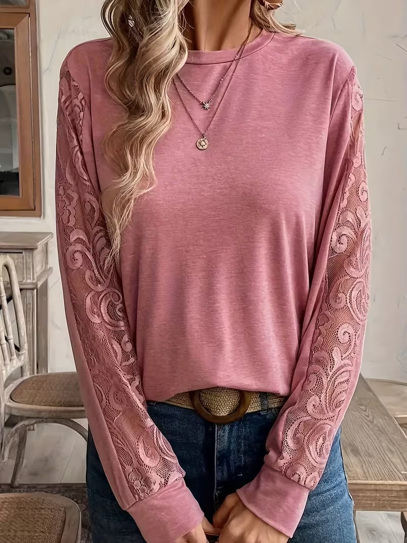 Topp Spets Sticksöm Modig Långärmad