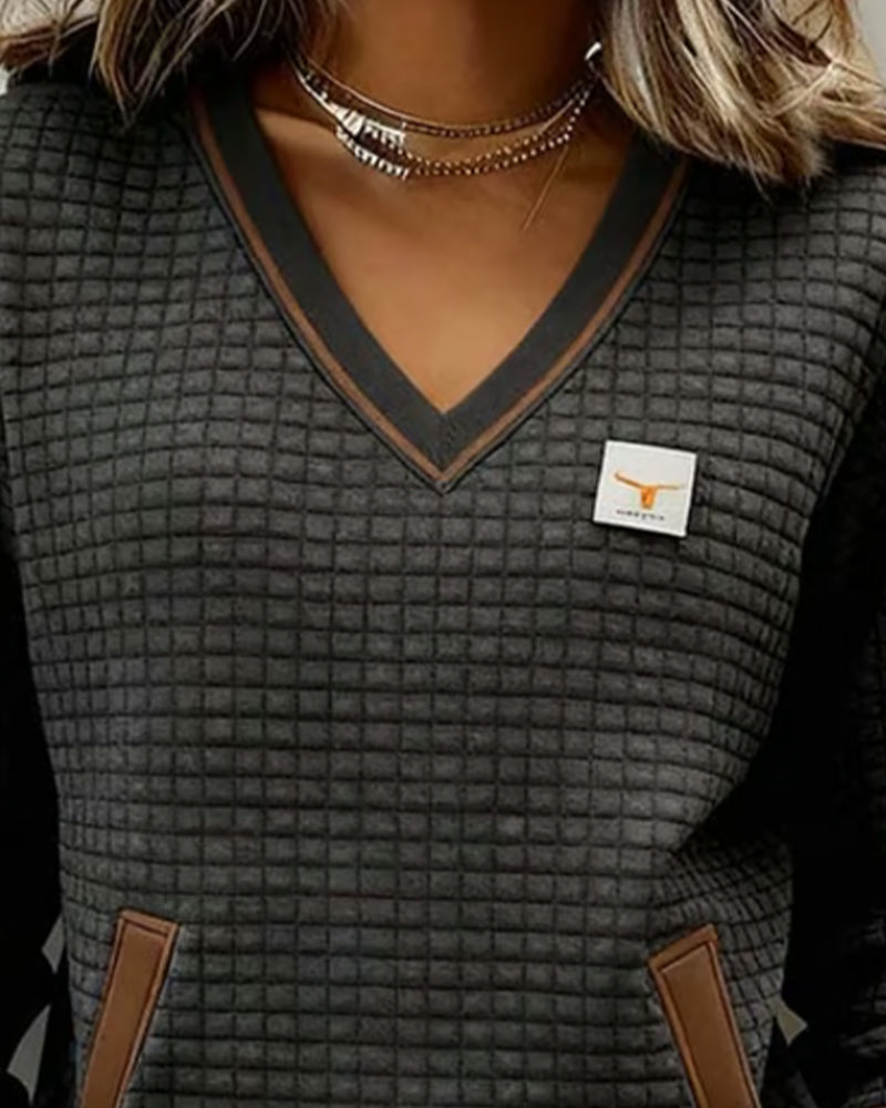 Casual Sweatshirt Med Långa Ärmar Och V-Ringning