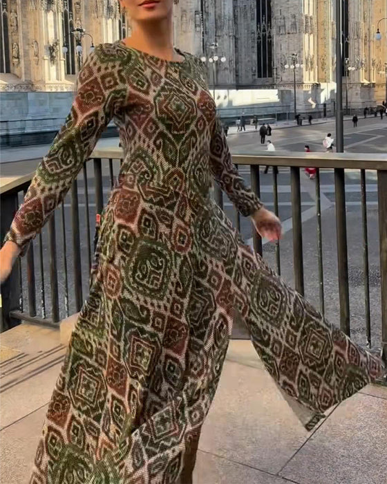 Klänning Moderiktig Retro Tryckt Slits