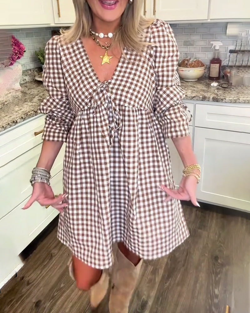 Klänning Djup V-Ringad Retroruta