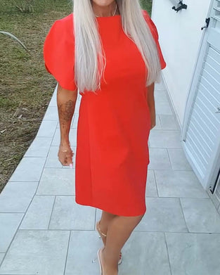 Klänning Enfärgad Puffärm A-Linje