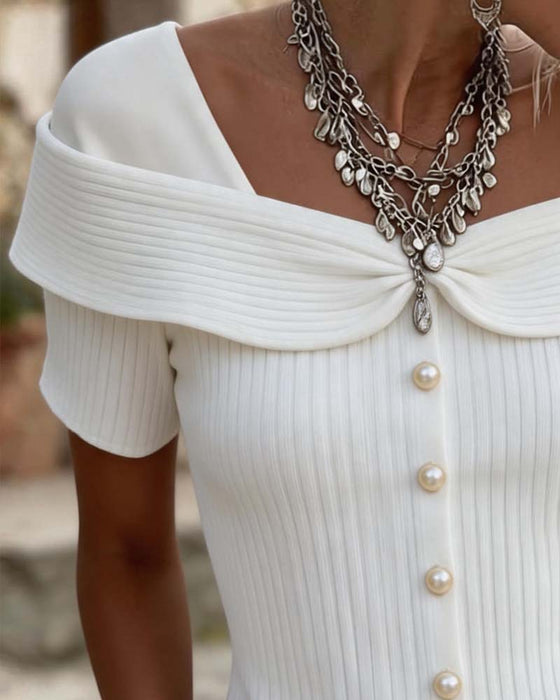 Blus Off-Shoulder Twist Stickad Ribbad