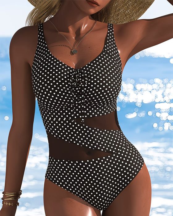 One-Piece Prickig Slips Mesh Patchwork