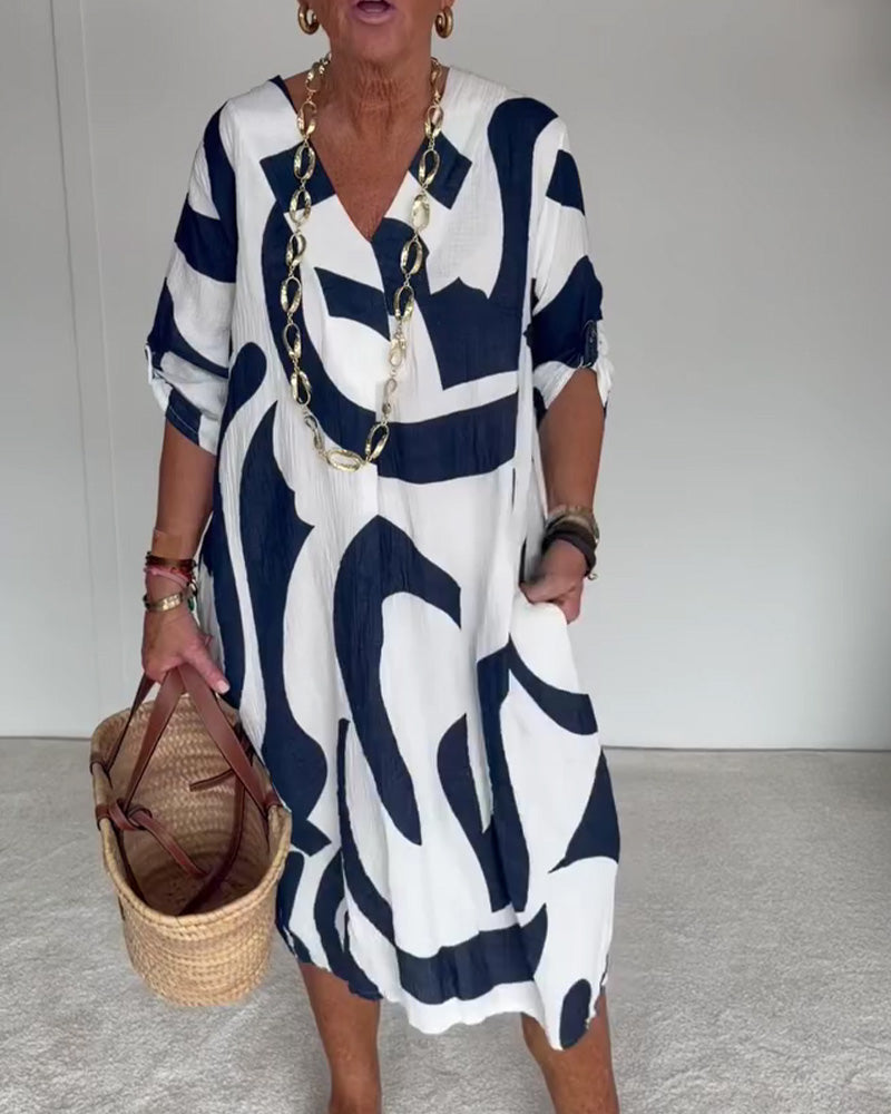 Klänning Geometriskt Abstrakt Print Loose Fit