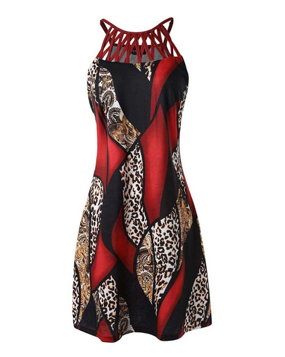 Ihålig ärmlös klänning i kontrastfärg