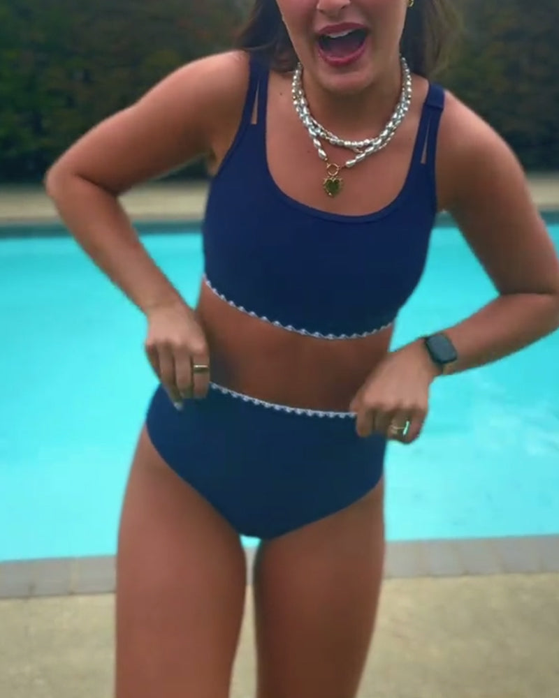 Bikini Vågmönstrad Hög Midja Kontrastfärg