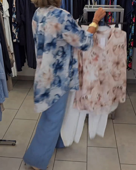 Blus Akvarell Blommig Casual