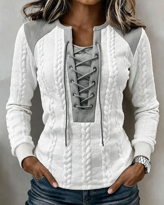Topp Flätstickad Patchwork Knyt Mode