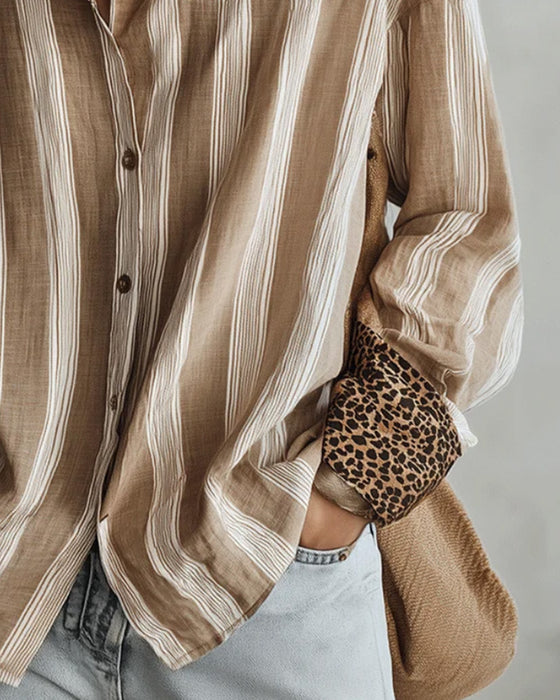 Skjorta Casual Skjortkrage Leopard Rand