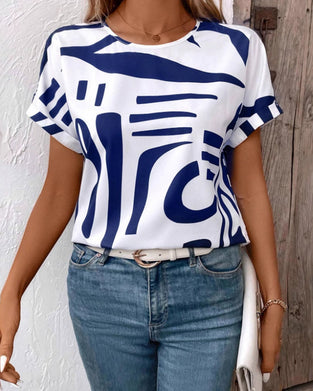 T-Shirt Rund Hals Kort Ärm Geometrisk Tryck