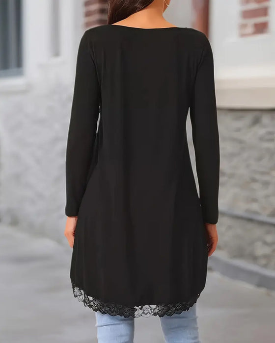 Oregelbunden Långärmad Topp Med Mesh-Lappverk