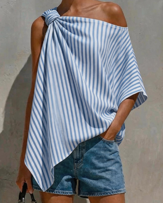 Blus Randig Lös Asymmetrisk Design