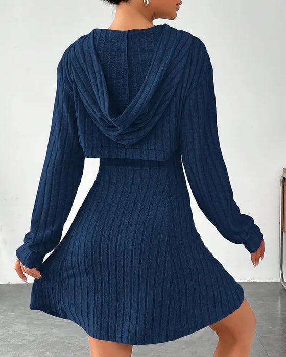 Set Hoodie Topp Linne Klänning Två Del