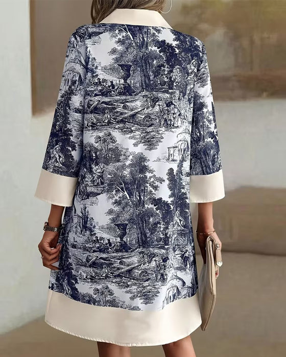 Klänning Bläcktvättstryck Knapp