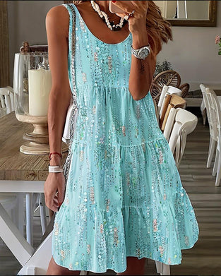 Klänning Ärmlös Tryckt A-Linje