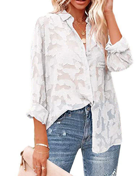 Blus Chiffong Jacquard Sheer