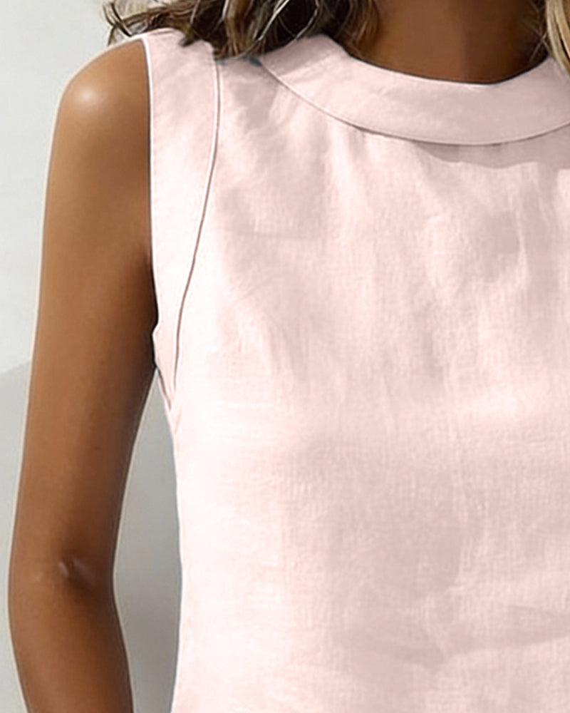 Blus Ren Bomull Krage Ärmlös