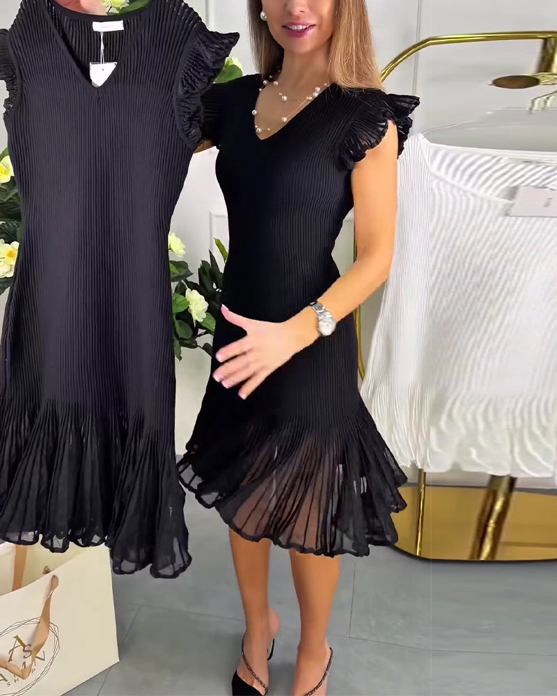 Klänning Små Flygande Ärmar Spets V-Ringning