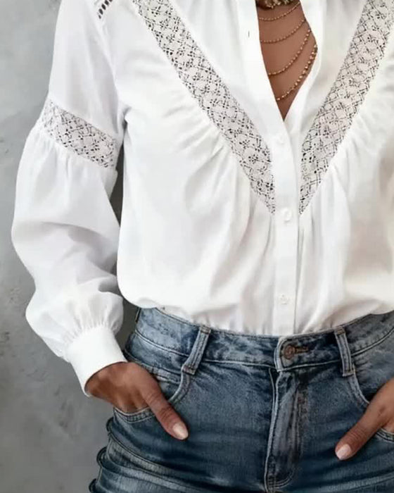 Skjorta Svamp Kant Krage Spets Lappverk