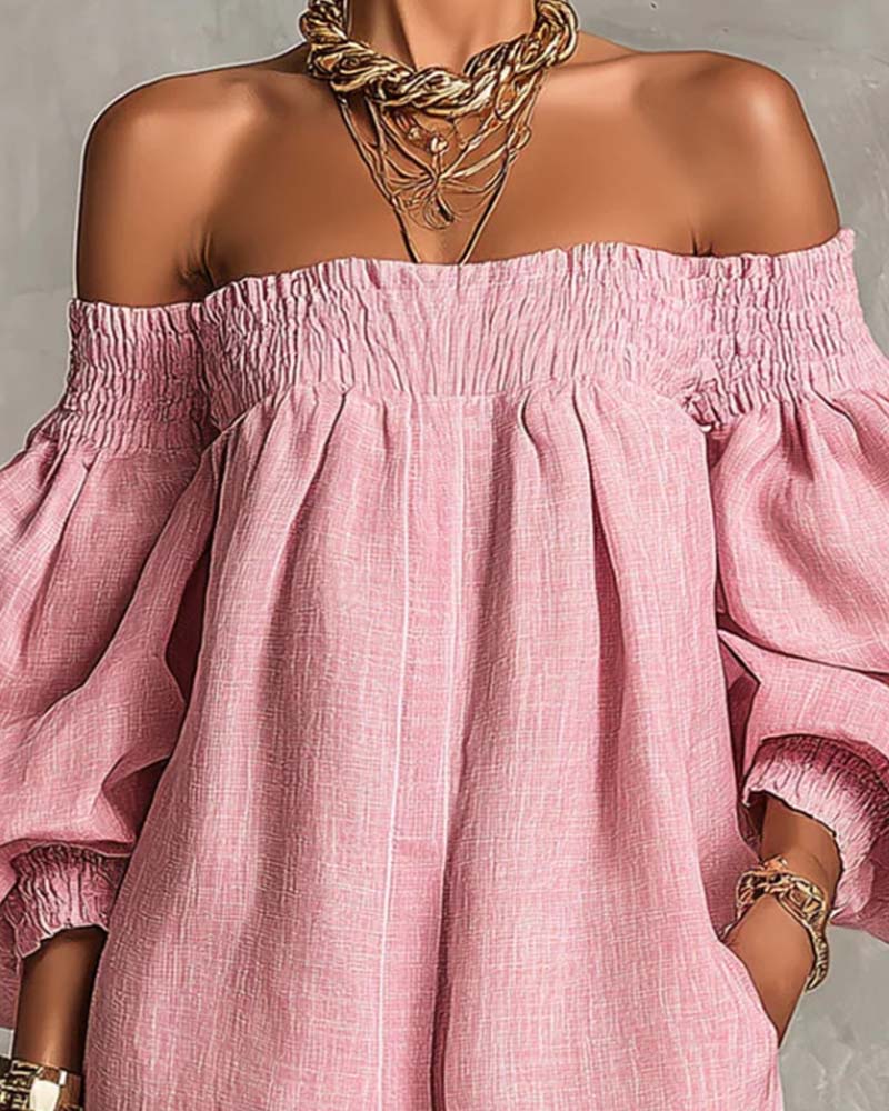 Klänning Bandeau Elastisk Puffärm