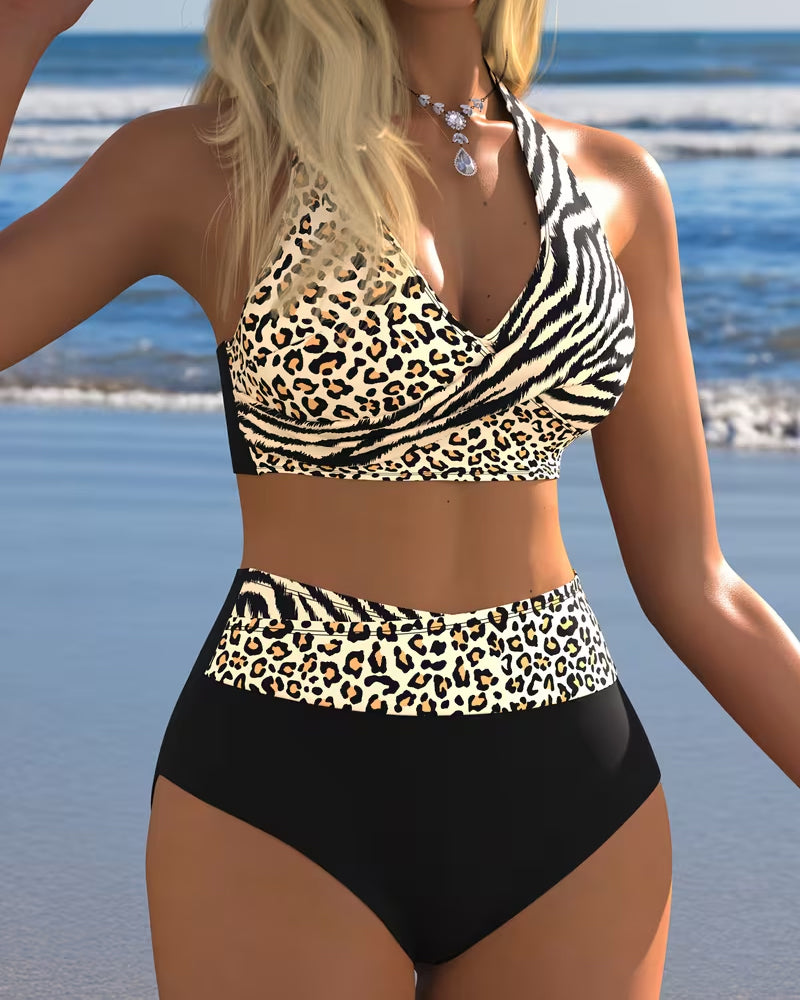 Bikini Hög Midja Leopard Zebra Tryck