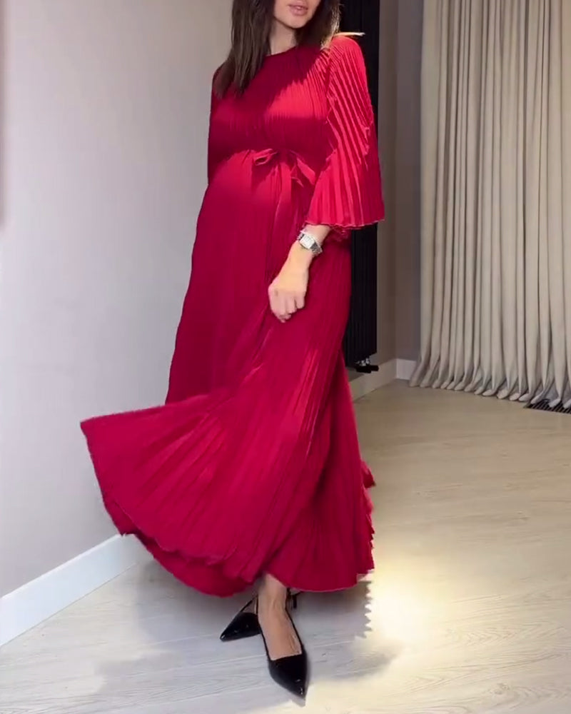 Klänning Modern Rund Halsringning Veckad