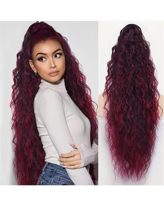 Lockigt Vågigt Frissigt Hårförlängning Med Hästsvans