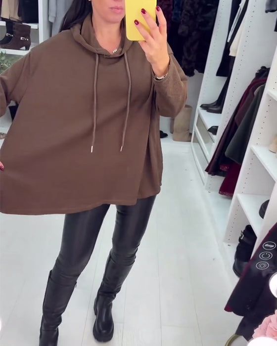 Oregelbunden Lösittande Enfärgad Långärmad Hoodie