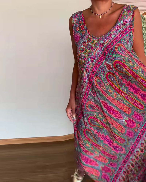 Klänning Ärmlös Löst Kaschmir Tryck