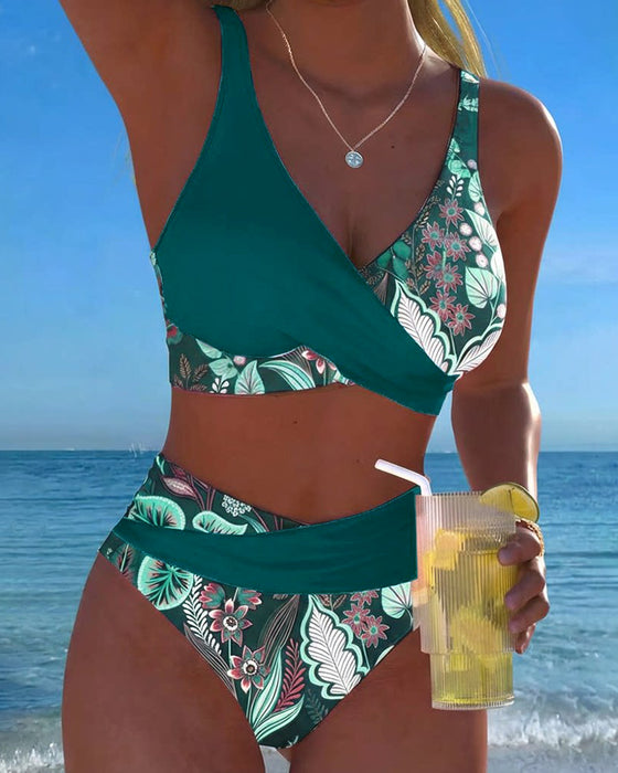 Bikini Kontrastfärg Mode Blommig