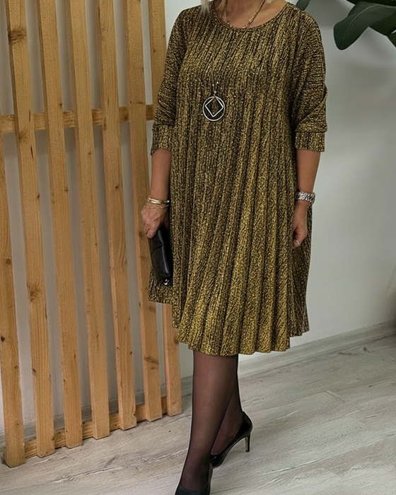 Klänning Rund Halsringning Glimmande Plisserad Mode