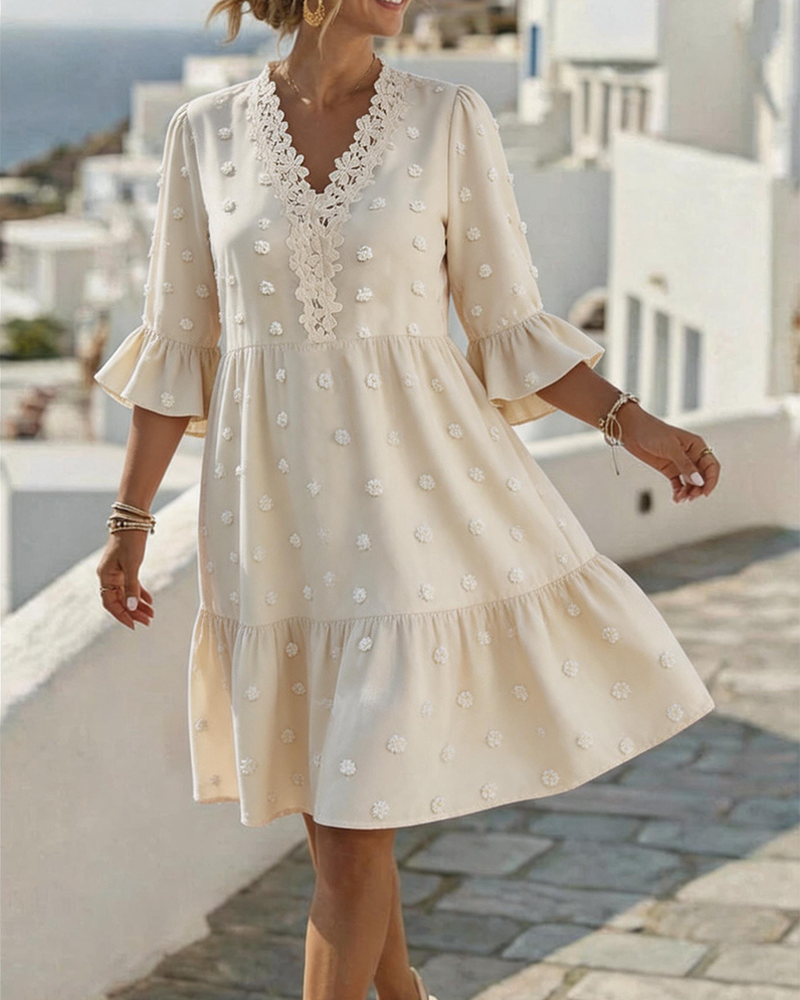 V-Neck Lace Patchwork