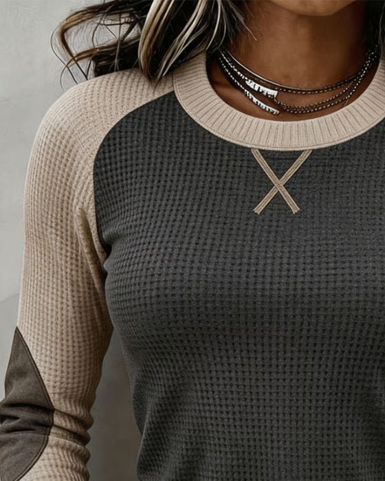 Topp Rund Hals Raglan Färgblock