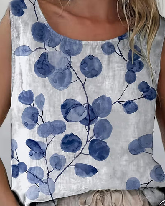 Linne Topp Tusch Tvätt Blommig Ärmlös